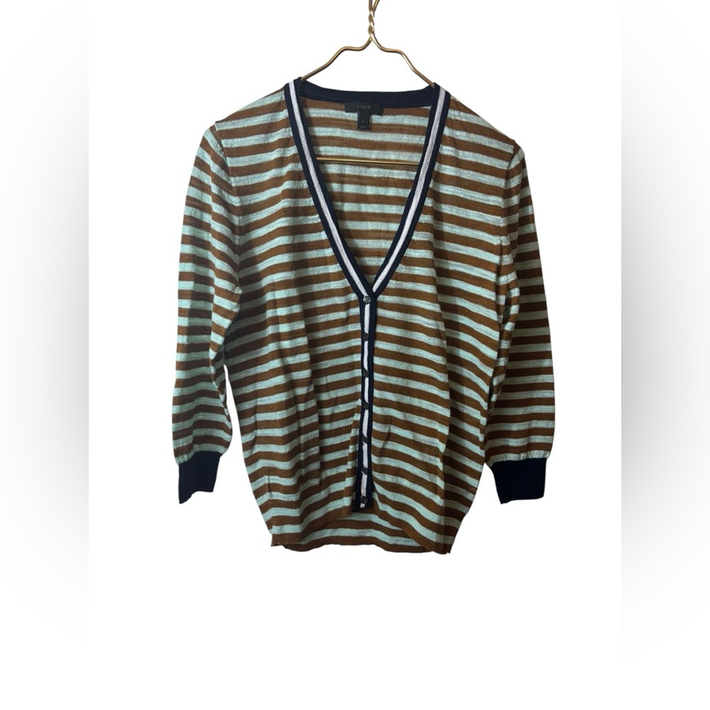 J. CREW | cardigan large preppy striped minimalist button up v neck
